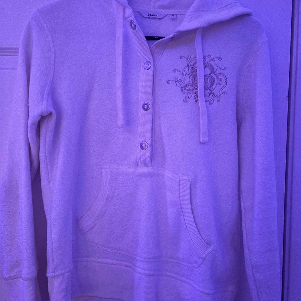 White Bossoni button up hoodie